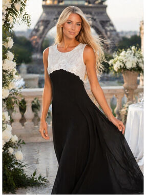 Vintage Scott McClintock Maxi Dress Black Ivory Lace Romantic Formal Quiet Luxur